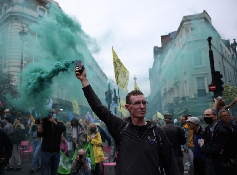 Extinction Rebellion protesters gather in Covent Garden on August 23, 2021 in London, United Kingdom (Photo by Dan Kitwood/Getty Images)