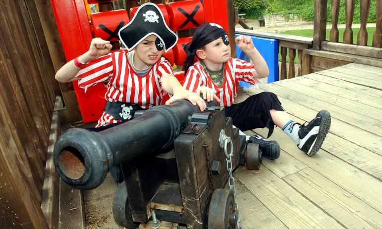 Brothers Robin and Kevin Miller dressed as pirates at the Earth Day Centre in 2004.