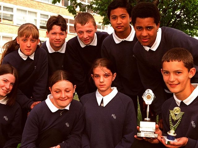 Adam Williams (right) winner of the Doug Dey Trophy with some of his classmates of 8HT at Myers Grove School in June 1996