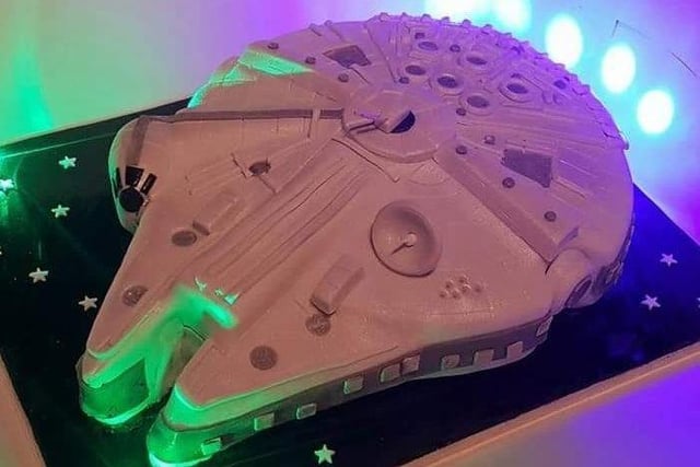 This Millennium Falcon cake is perfect for Star Wars fans.
