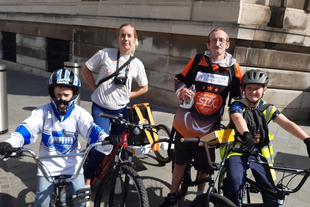 Hundreds took to the roads as Sheffield cyclists came togther for their first ‘mass cycle event’ in the city.. Mum and dad Paul and Callie Hacksey brought their children Tom and Amy along