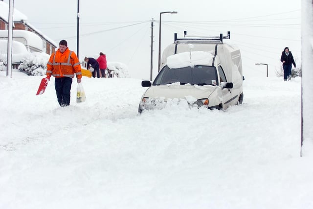Many roads across Doncaster have turned into footpaths as more and more drivers struggle to get through the snow. This picture was taken on Bernard Road, Edlington in December 2010