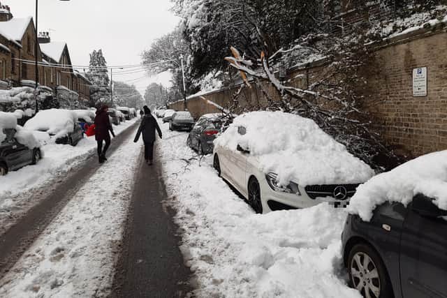 Snow is set to return to Sheffield tonight, say forecasters. Picture shows snow in the city last week