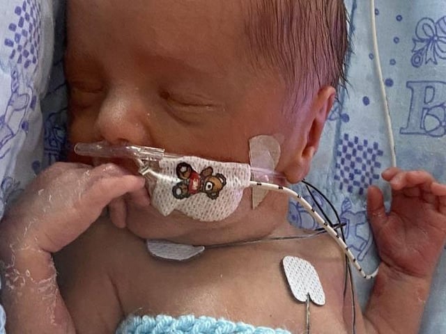 Baby boy Lucas was born on 5 May, weighing 3lb 1oz. He was sadly born with sepsis and is currently still in NICU, but is doing well