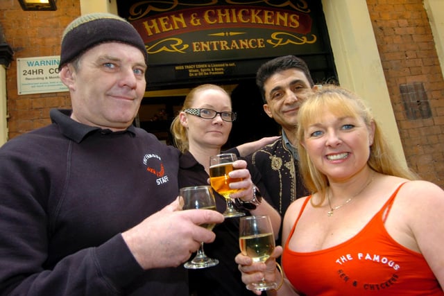 Pictured, left to right,  Carl Peat, Vicky Wagstaff, Haqui Wadham and Tracey Cohen outside the Hen and Chickens pub, Castle Green, December 24, 2008