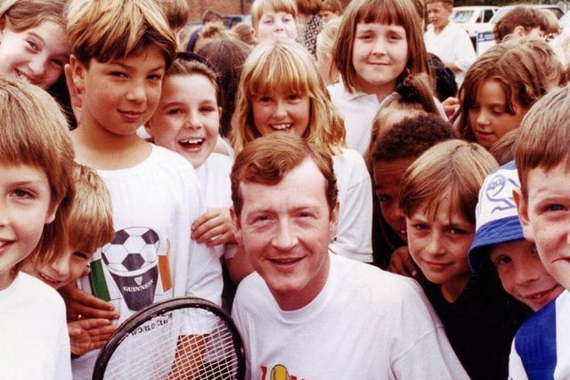 Steve Davis plays tennis at Graves Tennis Centre, 21st July 1995