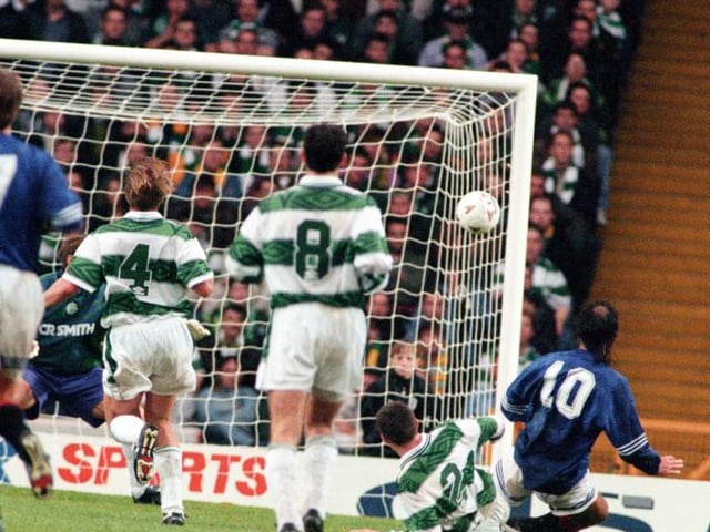 1994-95
Another player with a penchant for the derby, Hateley hit his second Old Firm double at Celtic's temporary home of Hampden for the 3-1 win in the Bell's Premier Division on October 30, 1994. Brian Laudrup hit the other.