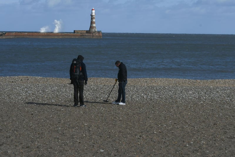 Metal detectorists at Roker on Easter Monday.