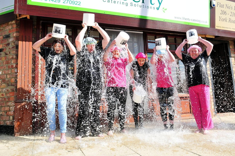 Liberty staff (left to right) Jamie Short, Alison Thornhill, Leisa Smith, Michelle McKenzie, Yasmin Smith and Kate Bell taking part in their Ice Bucket Challenge. Does this bring back memories from 7 years ago?