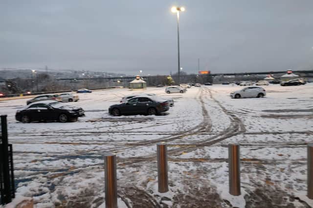 The Meadowhall carpark being covered in snow.