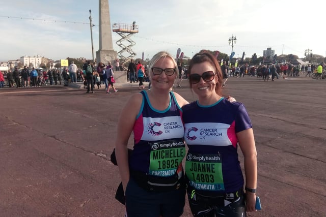 Michelle Weston, (left) 43, and friend, Jo Thomson, also 43, ran for Cancer Research UK.