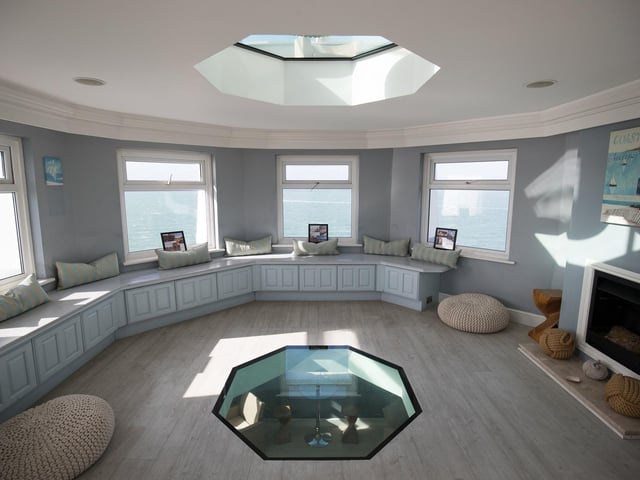 A view from inside the Beacon room at the top of the lighthouse on No Man's fort