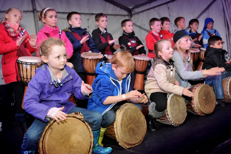Children from primary schools across Houghton gave an impressive performance on these drums 8 years ago. Is there someone you know in this photo?