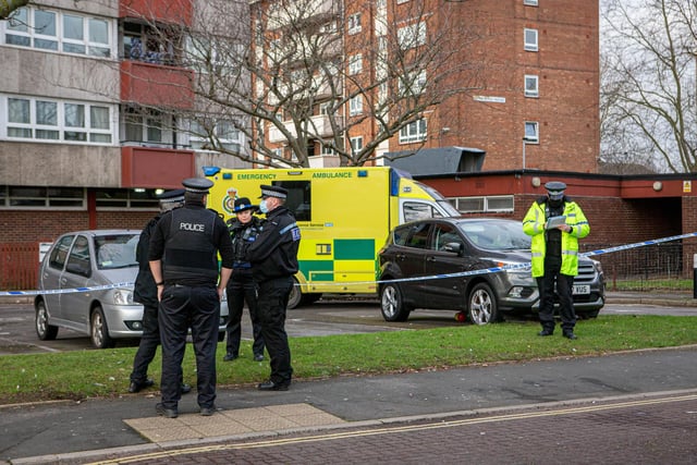 Police attending a serious incident in Buckland near Pickwick House in Portsmouth on January 11, 2021. Picture: Habibur Rahman