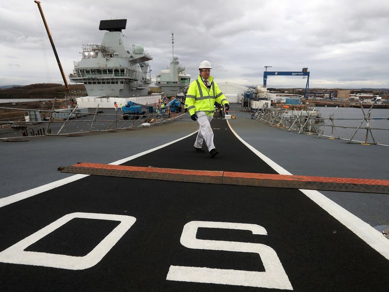 The flight decks of the Royal Navy warships are 70 metres wide and 280 metres long, which is enough space for three football pitches
