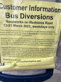 Officials hoped to re-route buses up Lodge Lane, one of Sheffield’s steepest roads, with a dramatic hairpin bend – before worried residents objected.This is the notice at the  bus stops