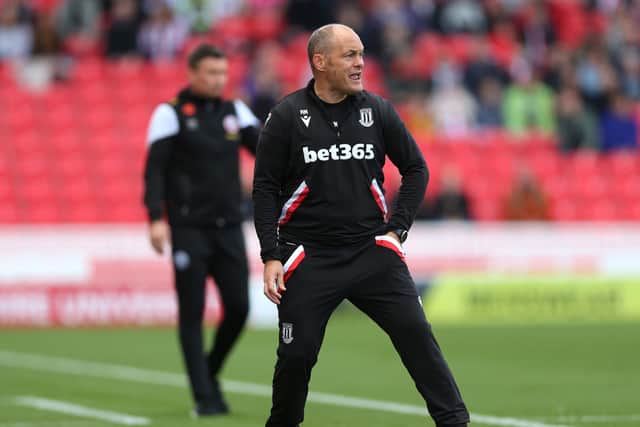Stoke City manager Alex Neil gestures on the touchline during the game against Sheffield United: Barrington Coombs/PA Wire.