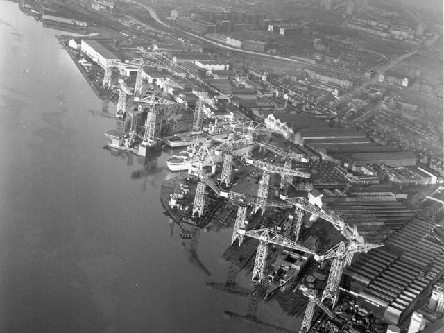 An aerial shot of John Brown's shipyard in Clydebank in December 1965 shows the scale of work taking place on the River Clyde at that time