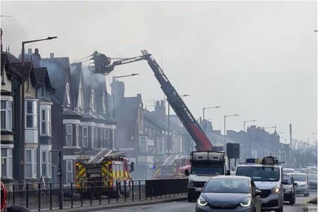 The fire has closed off Balby Road. (Photo: Terry Hill).