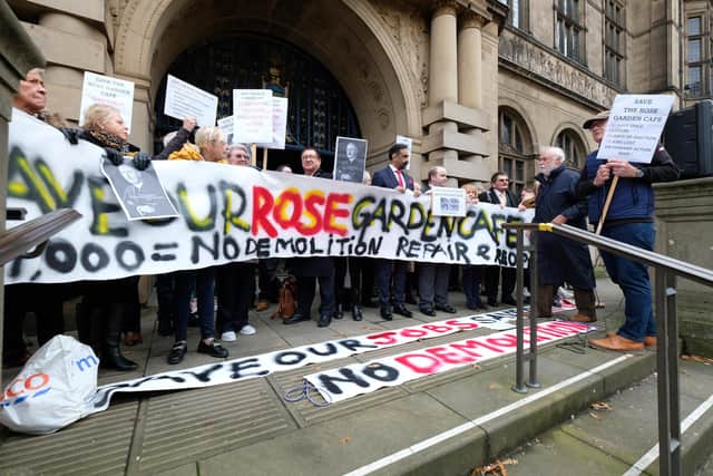 Protesters prepare to deliver an 11,000-signature petition to save the Rose Garden Cafe in Graves Park to the November meeting of Sheffield City Council