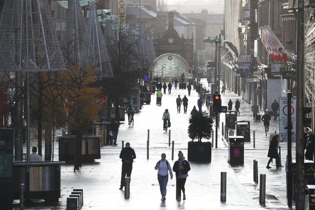 A quiet Buchanan Street in Glasgow on the first day after eleven local council areas in Scotland moved into Level 4 restrictions to slow the spread of coronavirus.