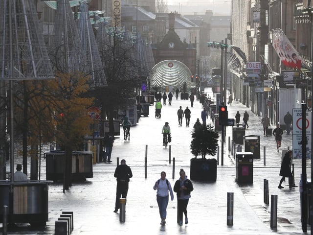 A quiet Buchanan Street in Glasgow on the first day after eleven local council areas in Scotland moved into Level 4 restrictions to slow the spread of coronavirus.