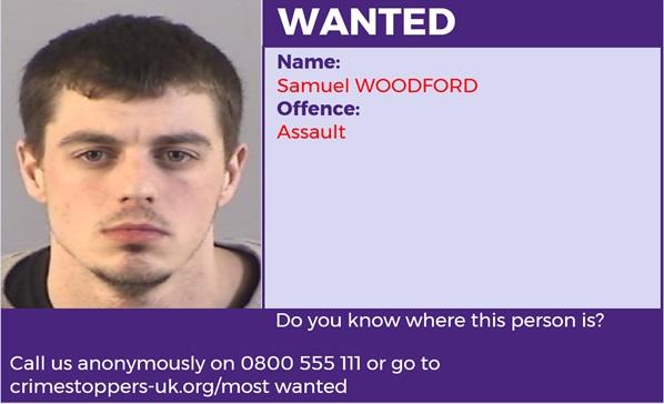 Samuel Woodford is wanted in connection with a assault. The crime was committed in Newport on the Isle of Wight.