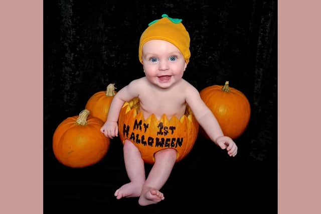 Seven month old Riley seems to have loved his first Halloween!