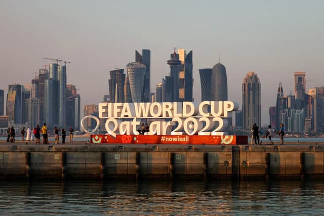 A general view of the FIFA World Cup sign in-front of the Doha skyline on The Corniche: Alex Pantling/Getty Images