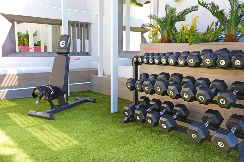 The outdoor gym area in the villa to help keep the islanders fit.