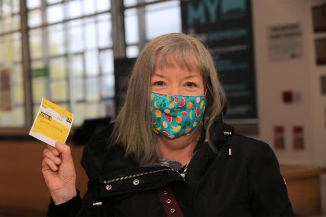 The next stage of restrictions were lifted today as cinemas and indoor hospitality reopend. Pictured at the first film showing at the Showroom was Gabriella Lathan. Picture: Chris Etchells