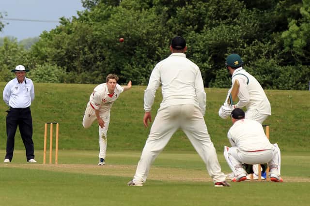 Welbeck bowler Richie Bentley in action against Farnsfield CC in the Nottinghamshire Premier League.