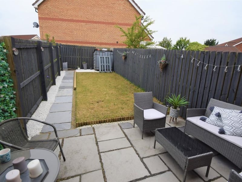 Lovely rear gardens which include a patio ideal for seating and entertaining, fenced boundaries, lawned garden and a handy shed.