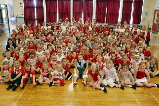 Teaching assistant Debbie Evans is pictured front centre on the non-uniform day at St Leonard's RC Primary School in 2004.