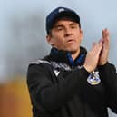 BRISTOL, ENGLAND - APRIL 18: Joey Barton, Manager of Bristol Rovers, applauds their fans prior to the Sky Bet League One match between Bristol Rovers and Sheffield Wednesday at Memorial Stadium on April 18, 2023 in Bristol, England. (Photo by Dan Mullan/Getty Images)