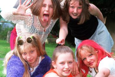 Rossington St Michels school held a Stars in Your Eyes evening in 1997. These girls dressed up as the Spice Girls - Rachel Thomson, Rebecca Cook, Shelley O'Dowd, Rebecca Kitchen, Melissa Creswell.
