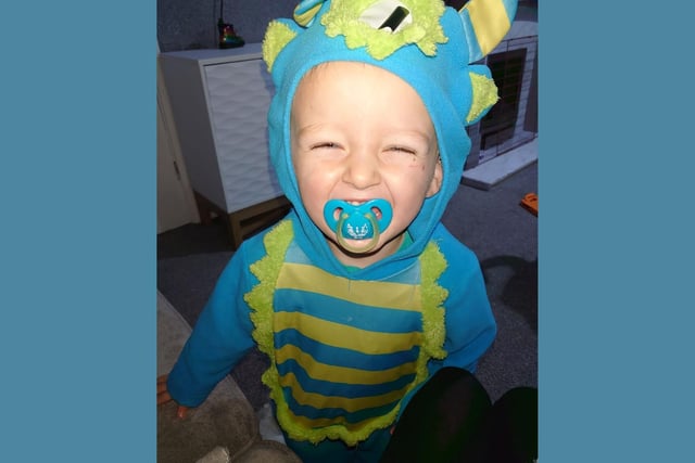 Zoe Davies said: Dominic age 2 all ready for his first Halloween party at his school Ashfield Nursery. Massive well done to all the staff there for doing something for the children.