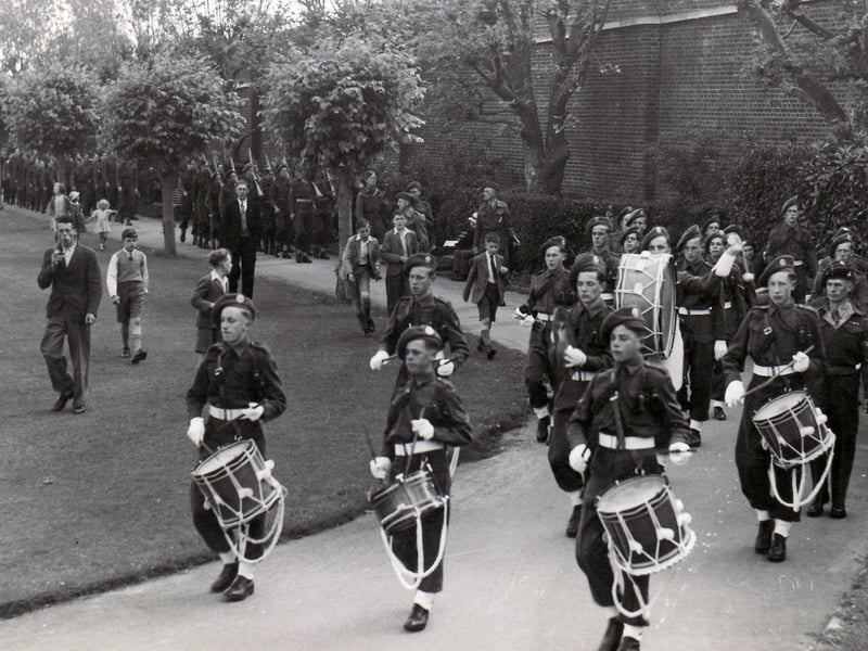 The Havant Army Cadet Force band parading in Havant Park about 1945