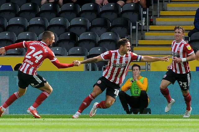 Billy Sharp celebrates the opening goal for Sheffield United during the reverse fixture against Hull City in September.