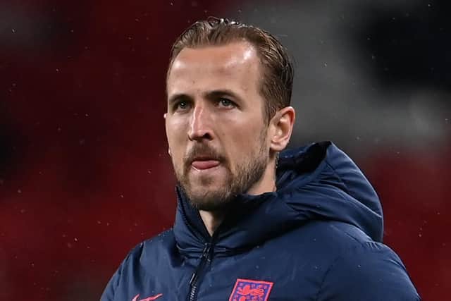 Harry Kane of England looks dejected after the UEFA Euro 2020 Championship Group D match between England and Scotland at Wembley Stadium on June 18, 2021 in London, England. (Photo by Andy Rain - Pool/Getty Images)