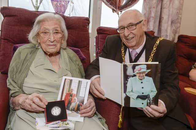 Mabel taylor celebrates her 100th birthday with Lord mayor Cllr tony Downing