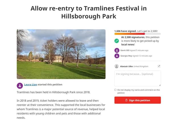 A petition has been launched calling on the organisers of Tramlines 2022 to scrap an unpopular 'no re-entry' rule.
