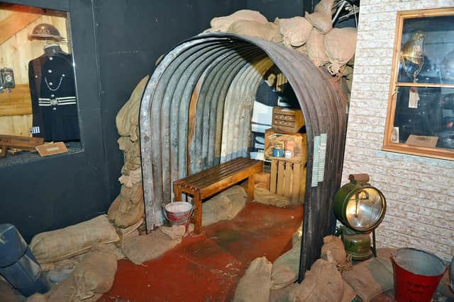 Blitz exhibition at National Emergency Services Museum. Anderson shelter