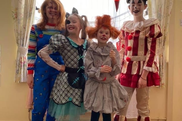 Susie Sue said: "All ready for Halloween, my scary daughters being, Chucky, a broken doll, Pennywise and a scary clown, happy Halloween everyone."