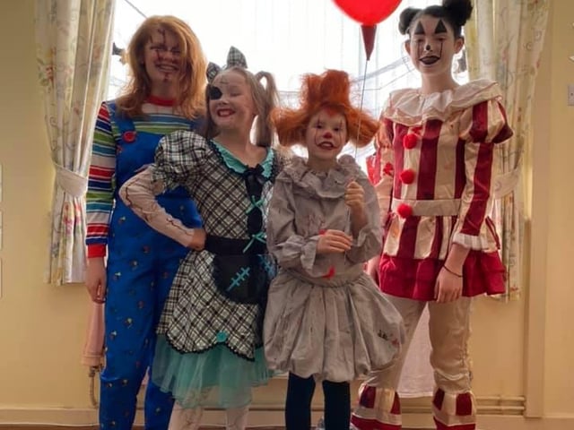 Susie Sue said: "All ready for Halloween, my scary daughters being, Chucky, a broken doll, Pennywise and a scary clown, happy Halloween everyone."