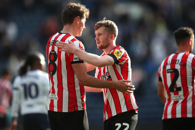 Sheffield United's Sander Berge and Sheffield United's Tommy Doyle celebrate following the Sky Bet Championship match at Deepdale