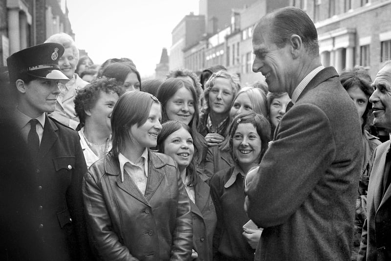 The Duke of Edinburgh meets young Wearsiders at the Sunderland Youth Employment Office in John Street.