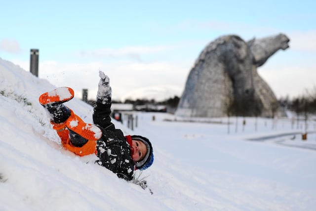 Fun in the snow at The Helix near The Kelpies.