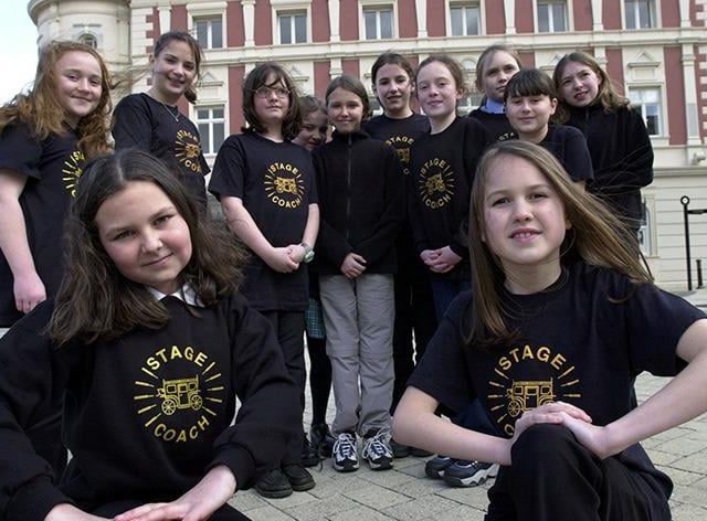 Children from the Sheffield branch of the Stagecoach School who are auditioning for 'Lanza', pictured outside the Lyceum Theatre. Foreground are, left, Holly Batham (12) and Elliss Ulyett (9) on April 4, 2000