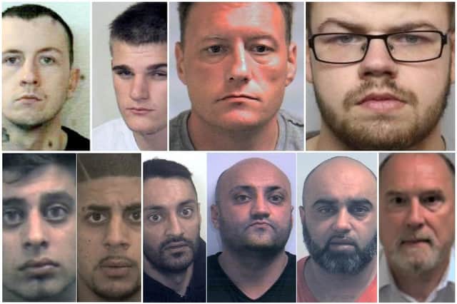 All of these defendants have been handed lengthy jail terms for horrific crimes committed, or brought to justice, in South Yorkshire over the last decade. 
Top row (l-r): Jonathan Bowling left and Ashley Foster; Paul Eames; Martin Johnson
Bottom row (l-r):Shamraze Khan (left) and Kasim Ahmed; Arshid Hussain (left) with Basharat Hussain (centre) and Bannaras Hussain; Andrew Johnson